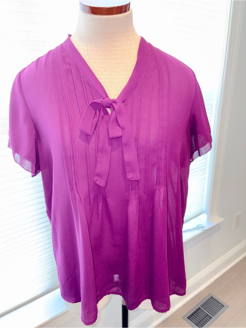 Lightweight Tie-Neck Pintuck Blouse